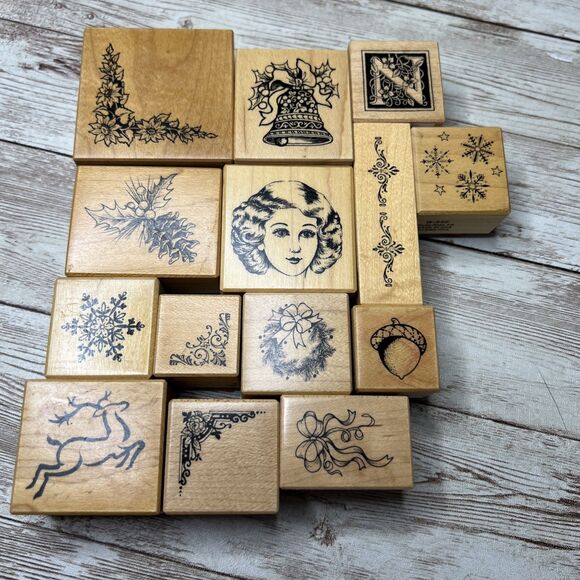 Lot of 20 Christmas PSX Design (1980-1999) Wood Mounted Rubber Stamp Vintage - Picture 16 of 16